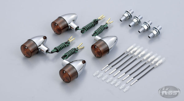 Bullet Lights Small Flat Bezel Chrome Body Amber Lens Jackpot Kingpin